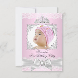 Invitación Cumpleaños de Princesa rosa y plata para niña de u