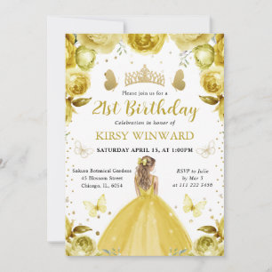 Invitación Cumpleaños de Princesa Rubia con Vestido Amarillo