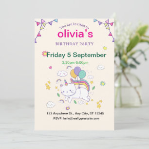 Invitación Cumpleaños de princesa Unicornio dibujado a mano