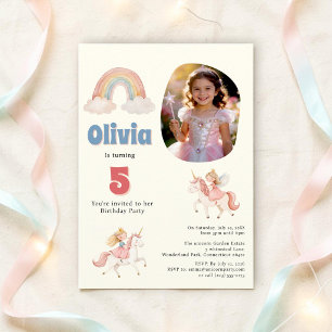 Invitación Cumpleaños de Princesa Unicornio Pastel Caprichoso