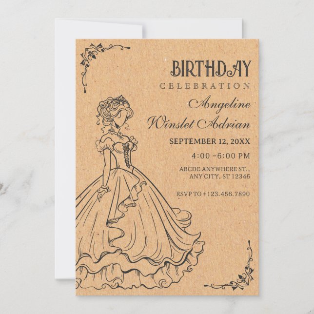 Invitación cumpleaños de Princesa Vintage (Anverso)