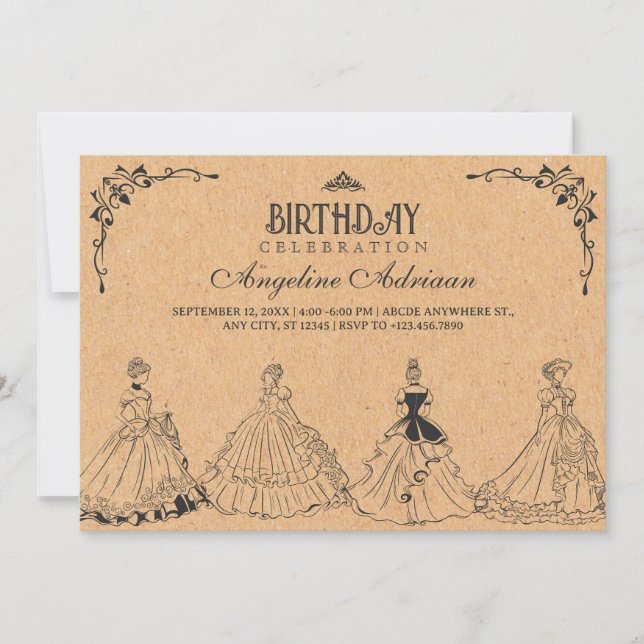 Invitación cumpleaños de Princesa Vintage (Anverso)