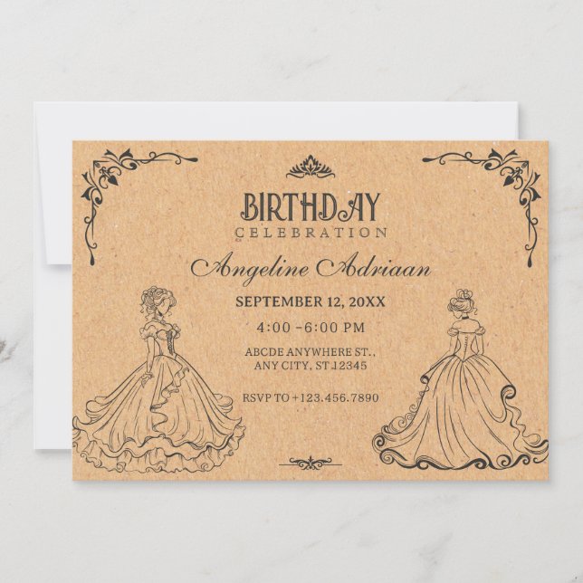 Invitación cumpleaños de Princesa Vintage (Anverso)