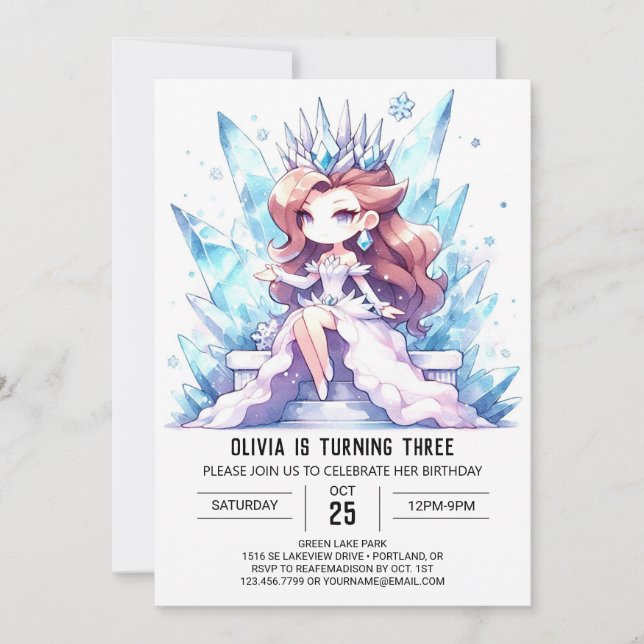Invitación Cumpleaños de Princesas de colores brillantes (Anverso)