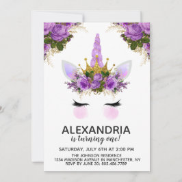 Invitación Cumpleaños de Princesas Morple Floral Unicornio