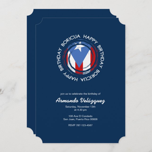 Invitación Cumpleaños de Puerto Rico: Tema de Boricua (Anverso / Reverso)