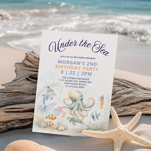 Invitación Cumpleaños de Pulpo y Animales Marinos Bajo el Mar (Subido por el creador)