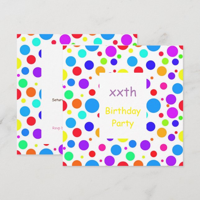 Invitación Cumpleaños de puntos múltiples de Bonito (Anverso / Reverso)