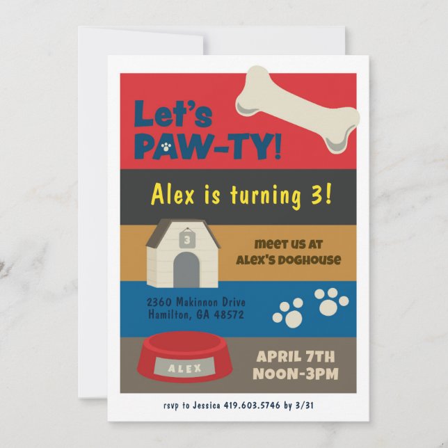 Invitación Cumpleaños de Puppy Pawty (Anverso)