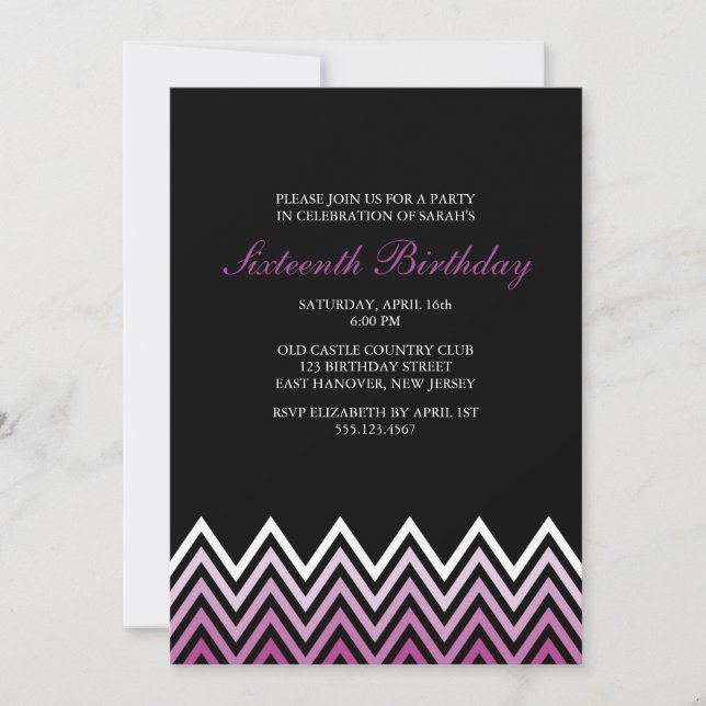 Invitación Cumpleaños de Purple Ombre Chevrons (Anverso)