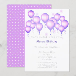 INVITACIÓN CUMPLEAÑOS DE PURPLE PURPLE BALLOON MODERNO