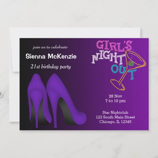 Invitación cumpleaños de Purple Stilettos (Anverso)