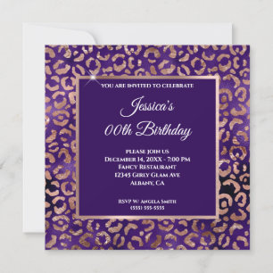 Invitación Cumpleaños de Purpura Índigo y Rosa Dorado con Est
