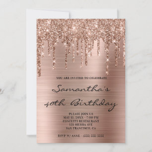 Invitación Cumpleaños de Purpurina Dorada Rosa Brillante Fals
