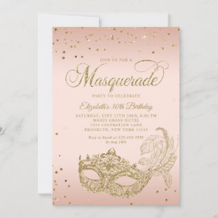 Invitación Cumpleaños de purpurina dorada rosa sonrojada para