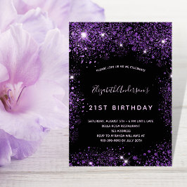 Invitación cumpleaños de purpurina morado negro