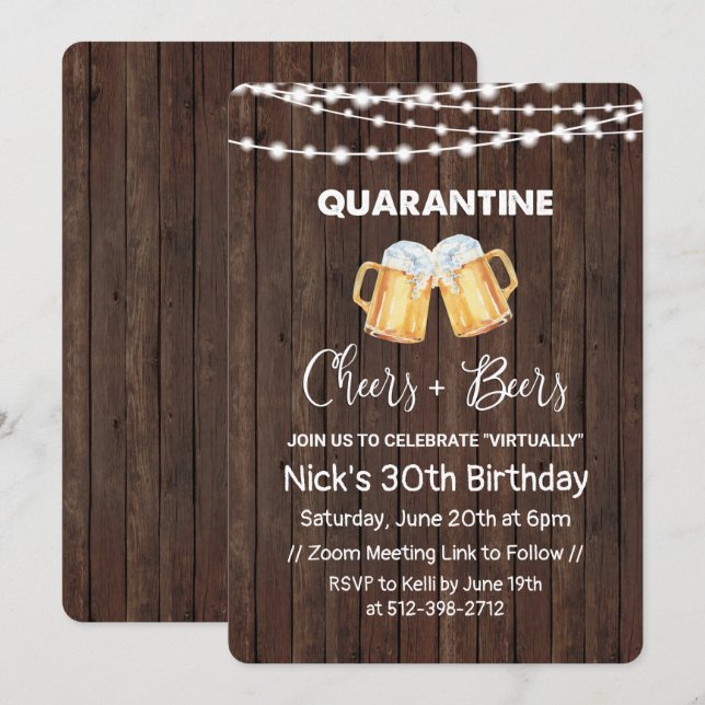 Invitación Cumpleaños de Quarantine Cheers and Beers (Anverso / Reverso)