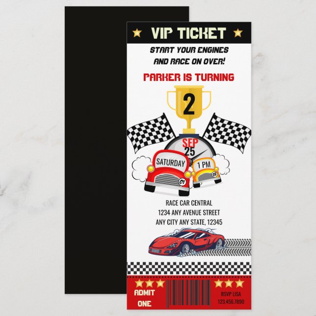 Invitación Cumpleaños de Race Car (Anverso / Reverso)