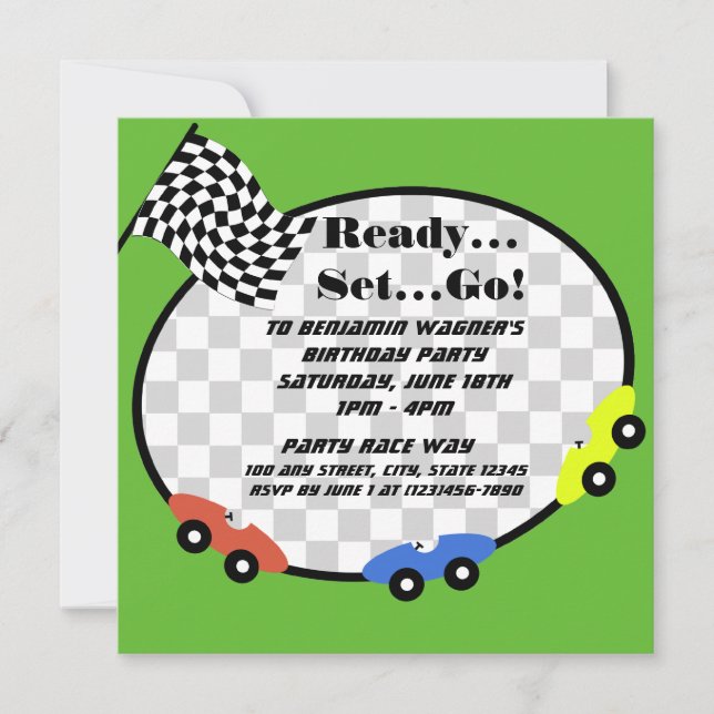 Invitación Cumpleaños de Race Car (Anverso)