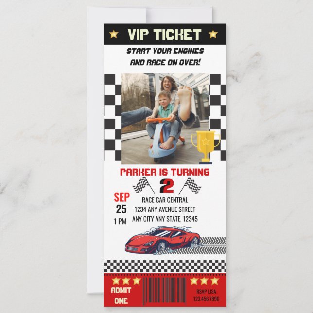 Invitación Cumpleaños de Race Car (Anverso)
