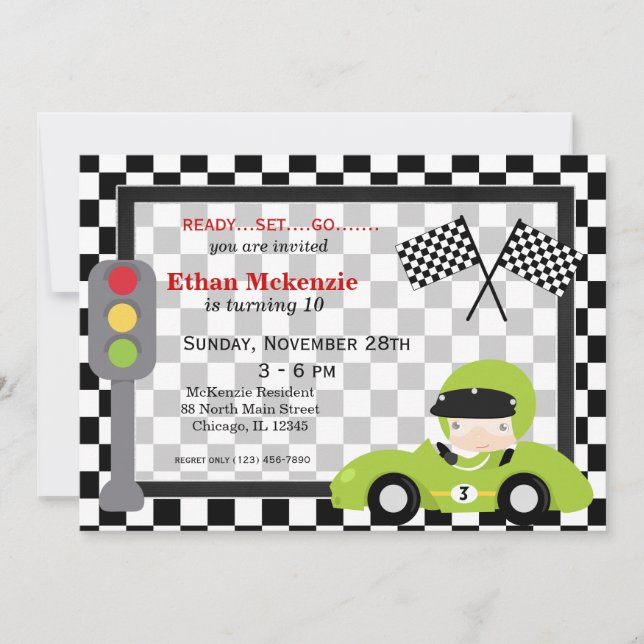 Invitación Cumpleaños de Racecar (Anverso)