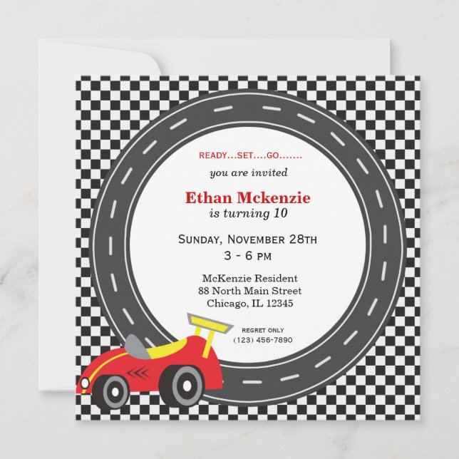 Invitación Cumpleaños de Racecar (Anverso)