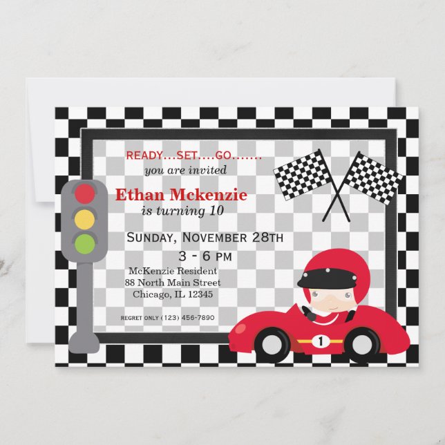 Invitación Cumpleaños de Racecar (Anverso)