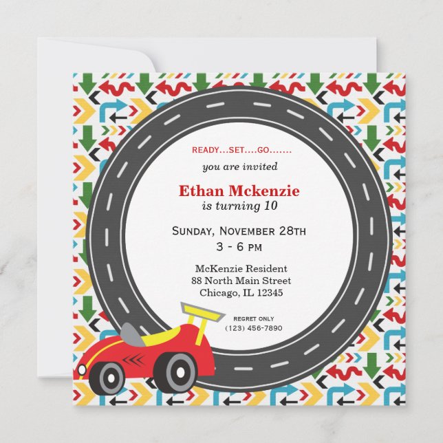 Invitación Cumpleaños de Racecar (Anverso)