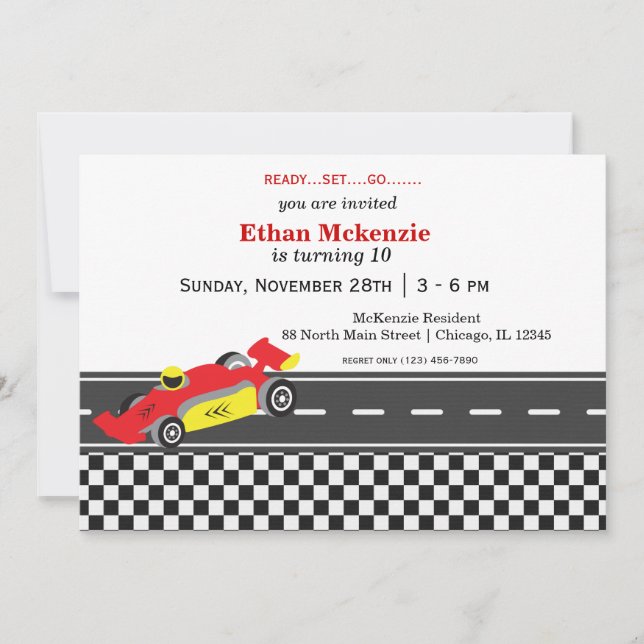 Invitación Cumpleaños de Racecar (Anverso)