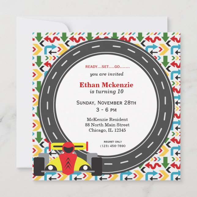 Invitación Cumpleaños de Racecar (Anverso)