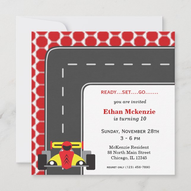 Invitación Cumpleaños de Racecar (Anverso)
