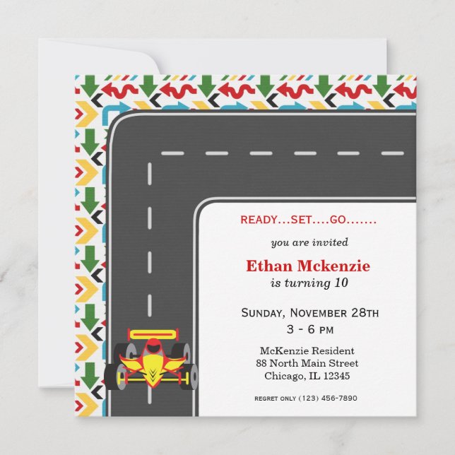 Invitación Cumpleaños de Racecar (Anverso)