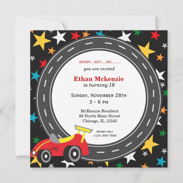 Invitación Cumpleaños de Racecar (Anverso)