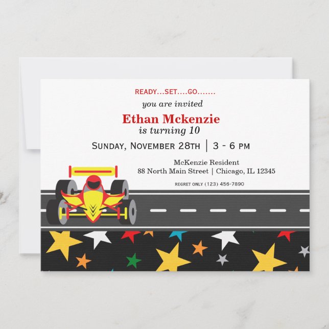 Invitación Cumpleaños de Racecar (Anverso)