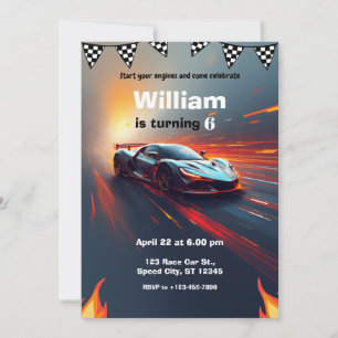Invitación Cumpleaños de Rally de Flamas de Coche de Carreras