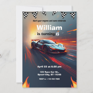 Invitación Cumpleaños de Rally de Flamas de Coche de Carreras