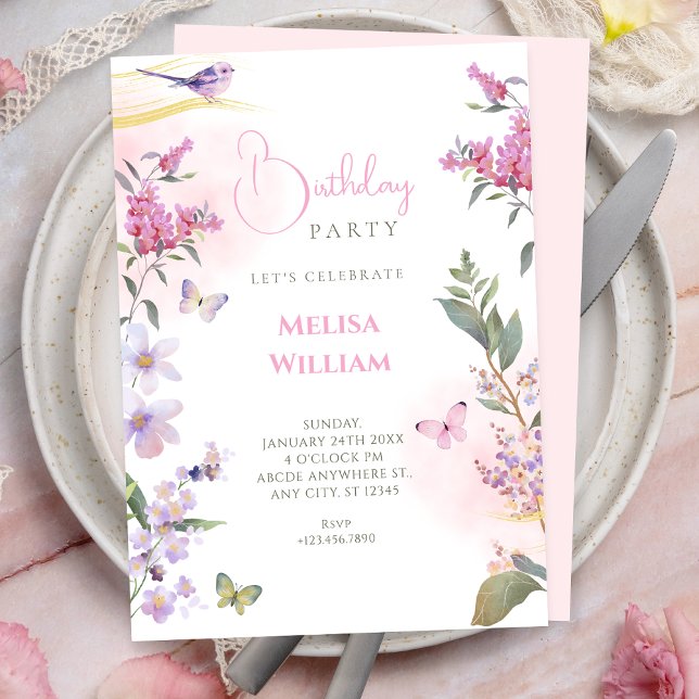 Invitación cumpleaños de rama floral (Subido por el creador)