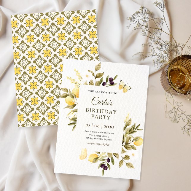 Invitación cumpleaños de rama floral de limones botánicos (Subido por el creador)