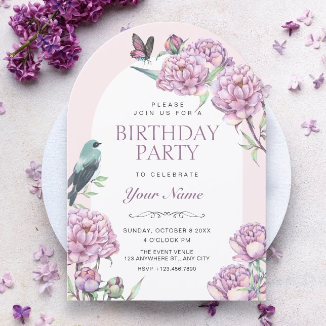 Invitación Cumpleaños de rama floral púrpura (Subido por el creador)