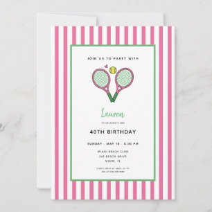 Invitación Cumpleaños de raqueta de tenis rosa elegante