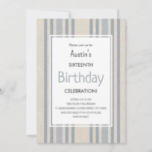 Invitación Cumpleaños de Rayas Azules Sencillo