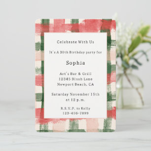 Invitación Cumpleaños de rayas cuadros rosados rojos verdes c