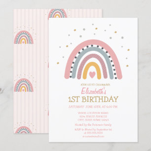 Invitación Cumpleaños de Rayas de Arcoíris con Acuarela