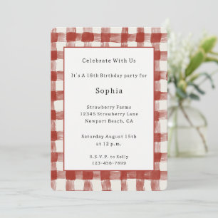 Invitación Cumpleaños de rayas de cuadros rojos y blancos