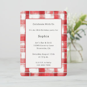 Invitación Cumpleaños de rayas de cuadros rojos y blancos