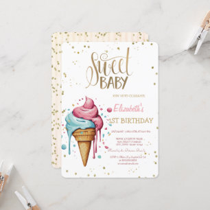 Invitación Cumpleaños de Rayas de Diamantes Goteando Helado