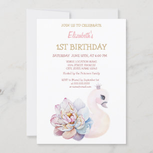 Invitación Cumpleaños de rayas de flores de cisne bebé lindo