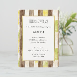 Invitación Cumpleaños de rayas de madera falsa de limón amari