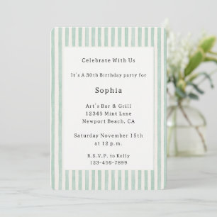 Invitación Cumpleaños de rayas de menta y crema