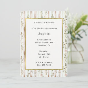 Invitación Cumpleaños de rayas florales de rosa bonita